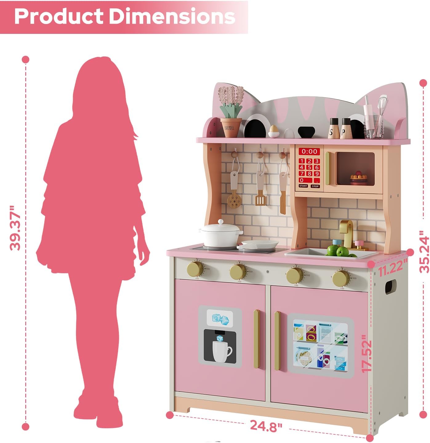 Pink Cat Design Wooden Play Ki - Kids Toys Kitchen Set บทวิจารณ์และราคา