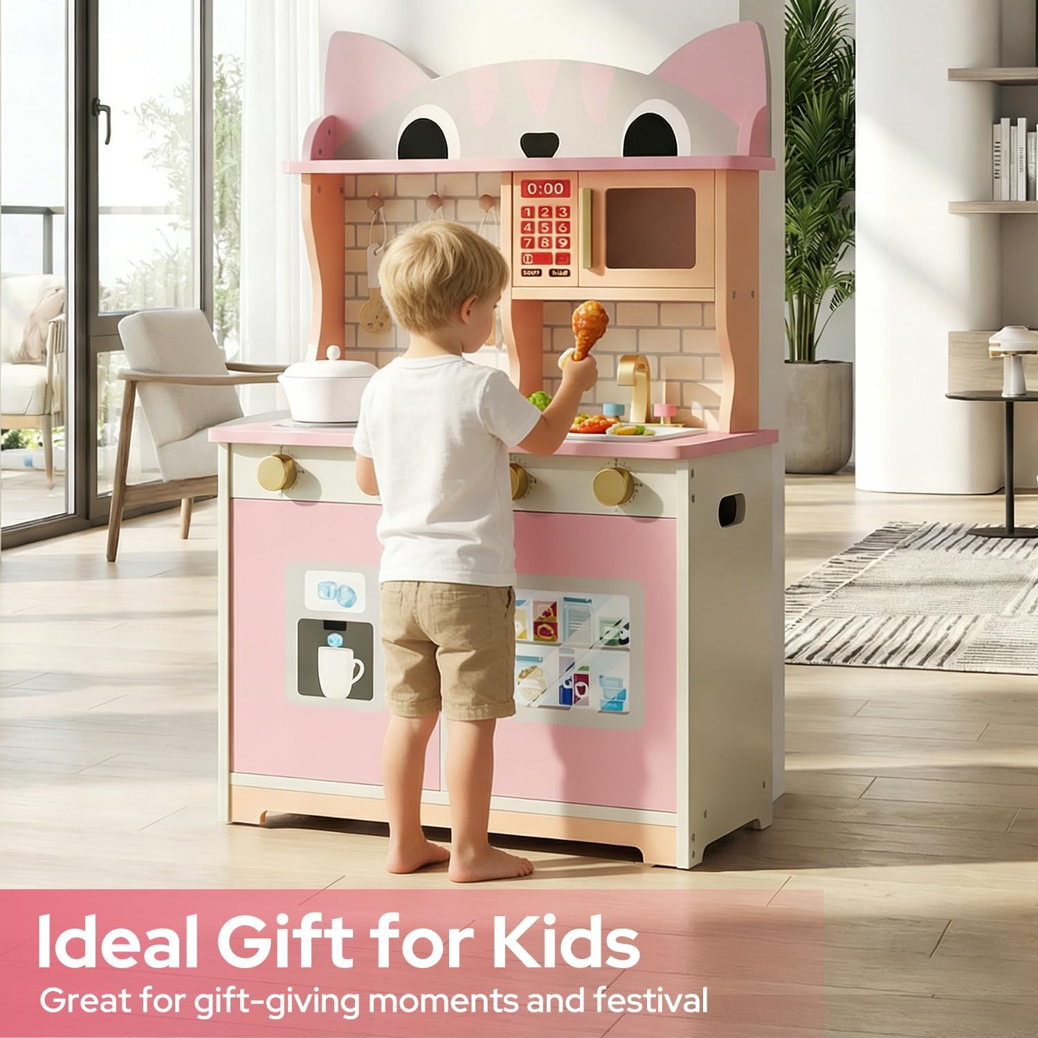 Pink Cat Design Wooden Play Ki - Kids Toys Kitchen Set บทวิจารณ์และราคา