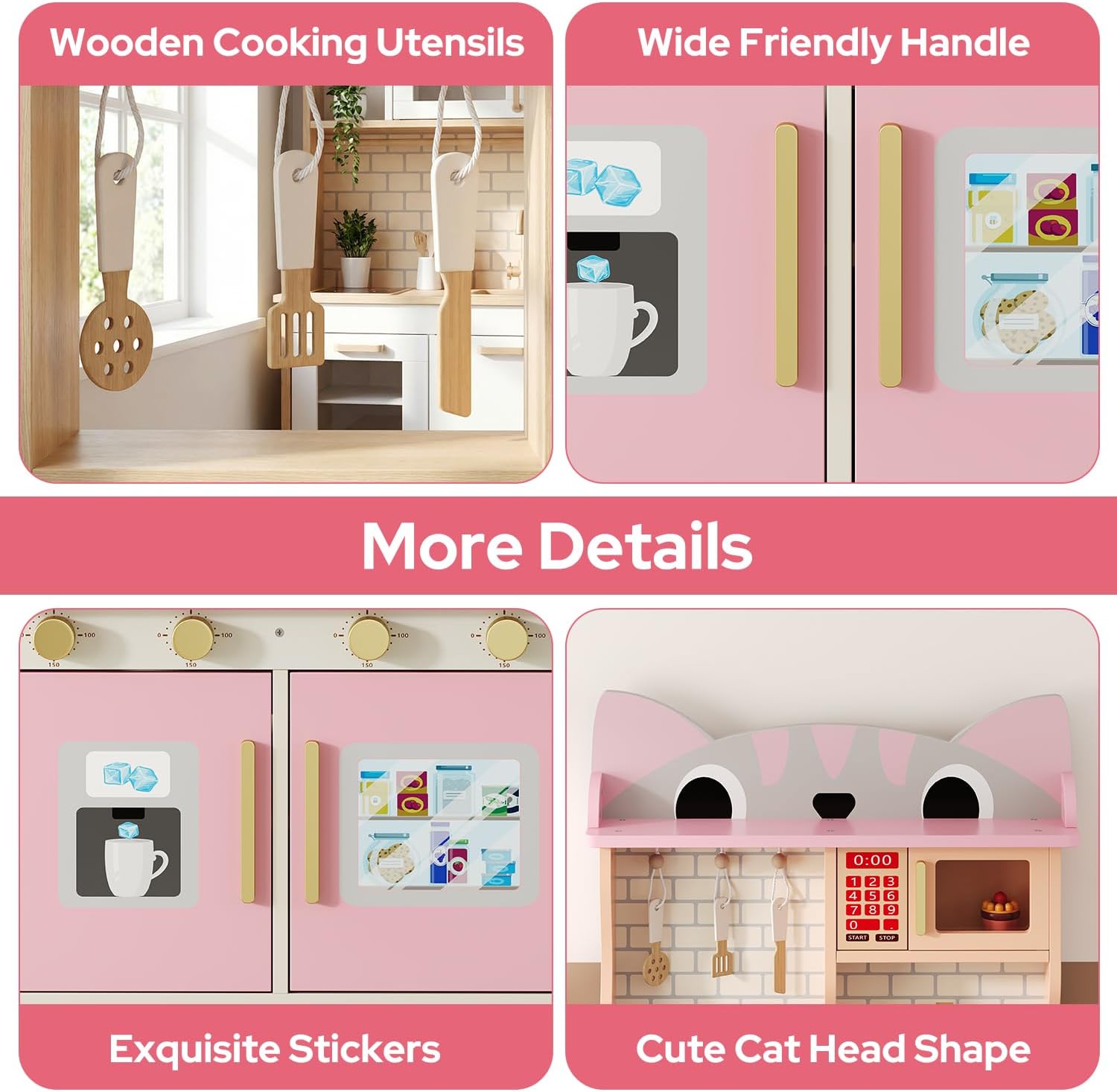 Pink Cat Design Wooden Play Ki - Kids Toys Kitchen Set บทวิจารณ์และราคา