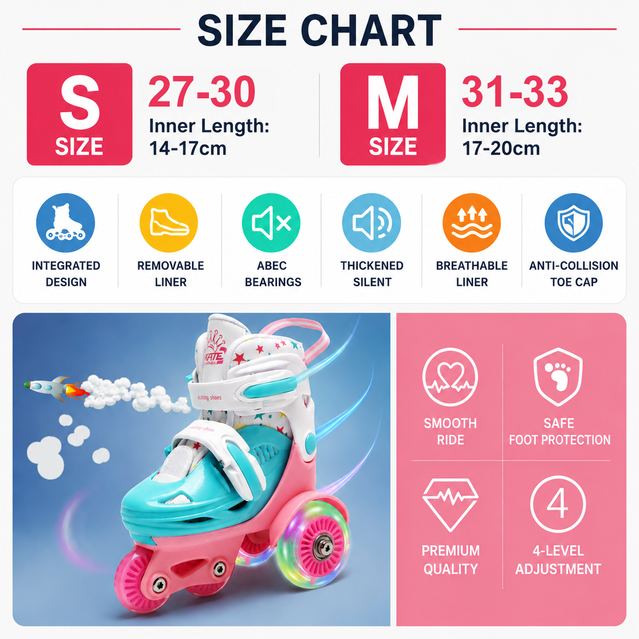 Kids Roller Skates Adjustable  - Kids Toys Quad บทวิจารณ์และราคา