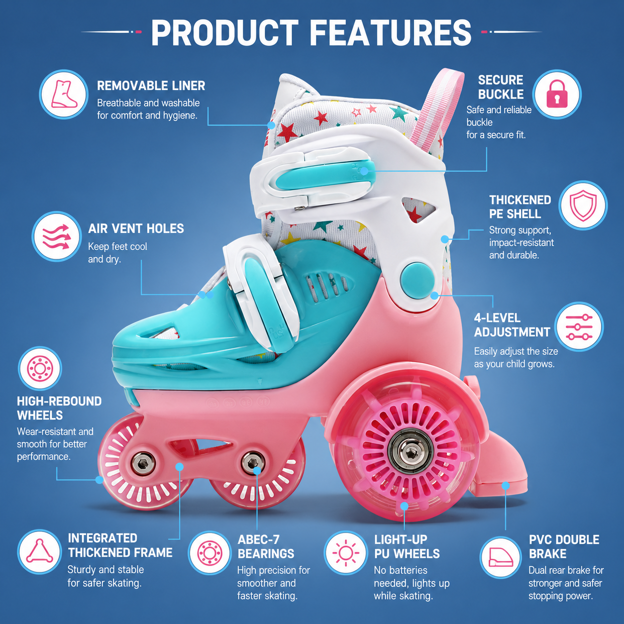 Kids Roller Skates Adjustable  - Kids Toys Quad บทวิจารณ์และราคา